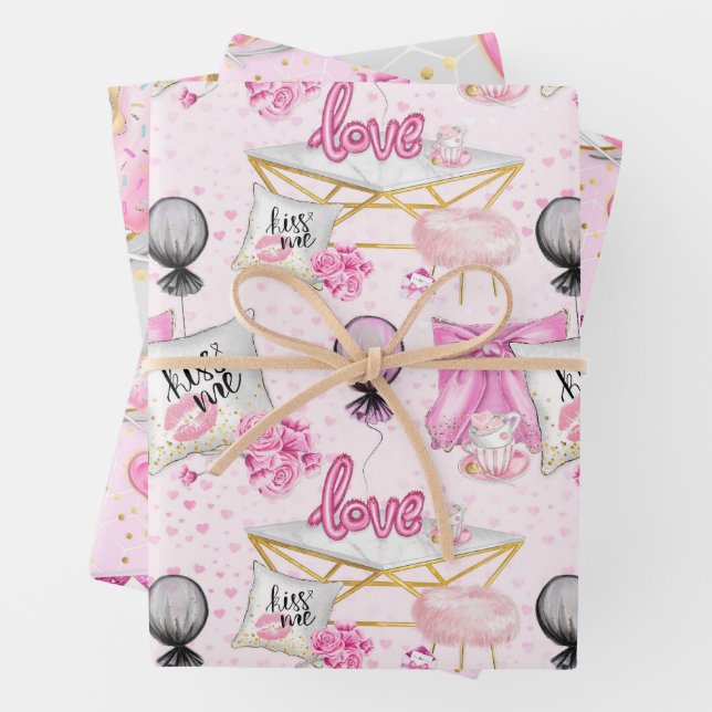 Feuille De Papier Cadeau Motif d'amour (En situation)