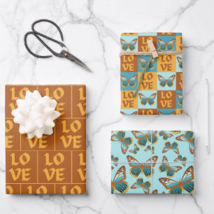 Feuille De Papier Cadeau Motif d'amour papillon Dégradé bleu et orange
