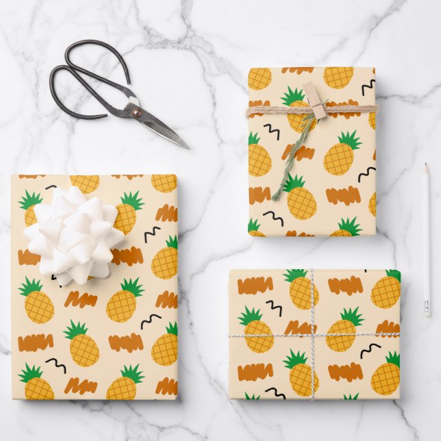 Feuille De Papier Cadeau Motif d'ananas à main cuite (Recto)