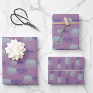 Feuille De Papier Cadeau Motif d'ananas mignon en bleu clair et violet