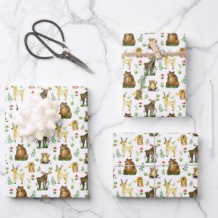 Feuille De Papier Cadeau Motif d'animaux de forêt de cerfs élans mignons