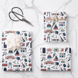 Feuille De Papier Cadeau Motif d'anniversaire coloré