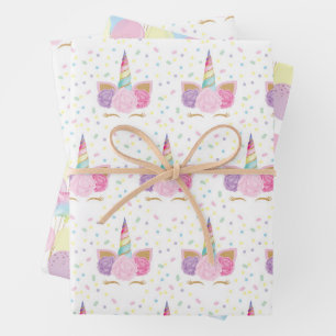 Feuille De Papier Cadeau Motif d'anniversaire de la licorne
