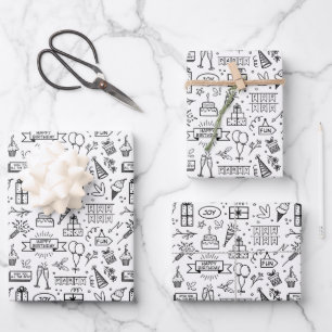 Feuille De Papier Cadeau Motif d'anniversaire monochrome