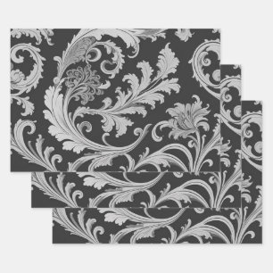 Feuille De Papier Cadeau Motif d'antiquités Monochrome Fleur