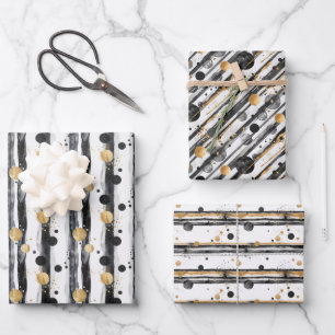 Feuille De Papier Cadeau Motif d'aquarelle Abstrait avec accents or