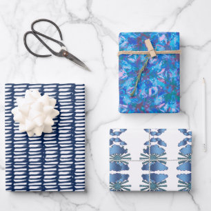 Feuille De Papier Cadeau Motif d'aquarelle Abstrait bleu moderne