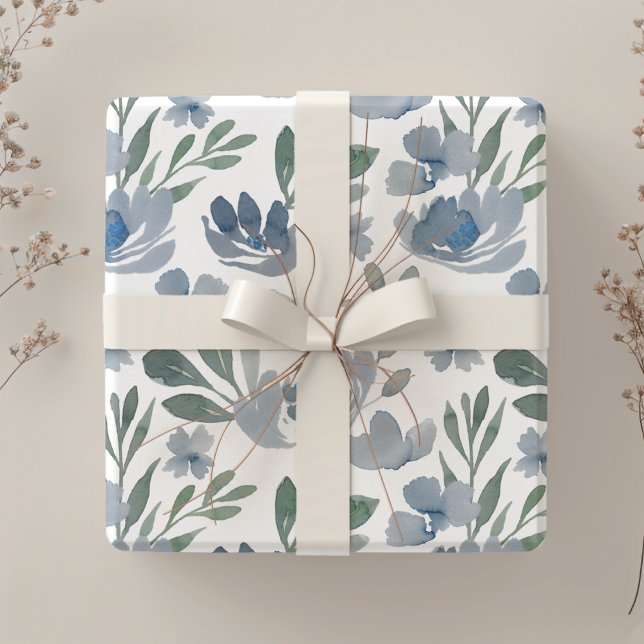 Feuille De Papier Cadeau Motif d'aquarelle bleu roux (Créateur téléchargé)