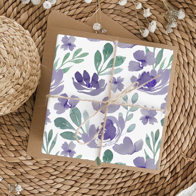 Feuille De Papier Cadeau Motif d'aquarelle chic violet et feuillage (Créateur téléchargé)