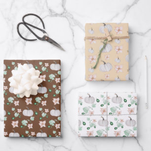 Feuille De Papier Cadeau Motif d'aquarelle Citrouille blanc