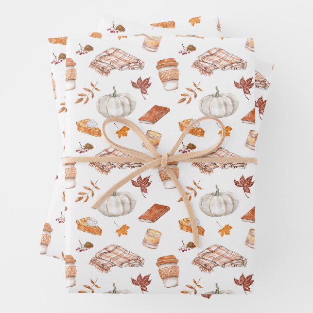 Feuille De Papier Cadeau Motif d'aquarelle confortable Autumn Essentials (En situation)