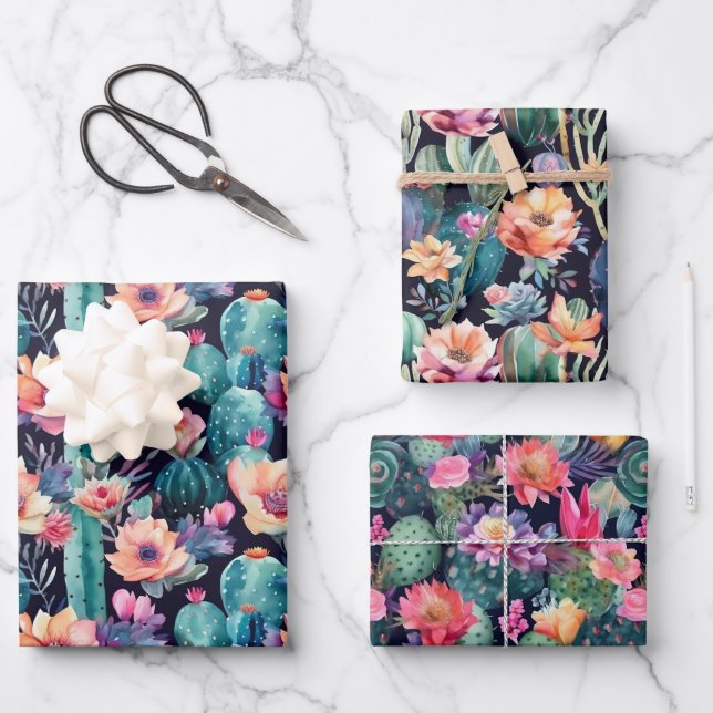 Feuille De Papier Cadeau Motif d'aquarelle de petite fleur succulent (Recto)