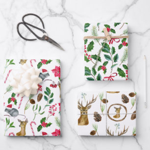 Feuille De Papier Cadeau Motif d'aquarelle moderne blanc Noël mignon