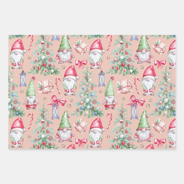 Feuille De Papier Cadeau Motif d'aquarelle moderne Gnome de Noël (Devant)