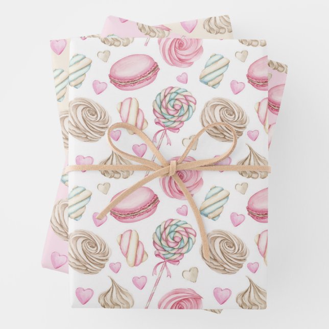 Feuille De Papier Cadeau Motif d'aquarelle rose doux (En situation)