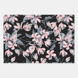 Feuille De Papier Cadeau Motif d'aquarelle rose et gris
