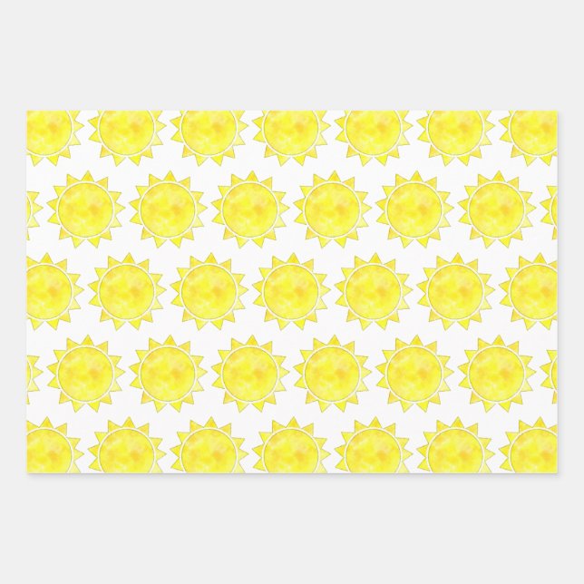 Feuille De Papier Cadeau Motif d'aquarelle solaire jaune (Devant)