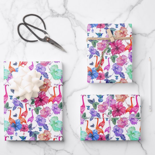 Feuille De Papier Cadeau Motif d'aquarelle tropicale (Recto)