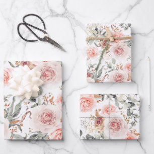 Feuille De Papier Cadeau Motif d'aquarelle végétale rose terre