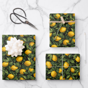 Feuille De Papier Cadeau Motif d'arbre de citron agrumes vibrant