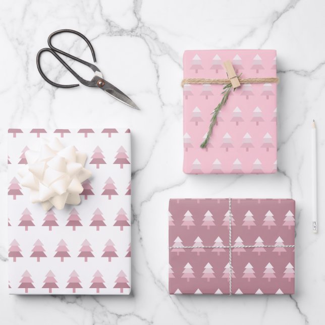Feuille De Papier Cadeau Motif d'arbre de Noël mignon rose Ombre (Recto)