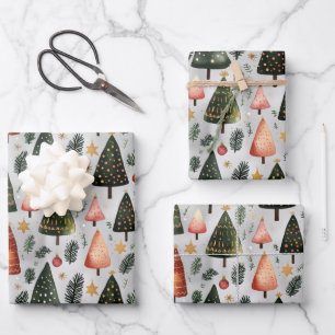 Feuille De Papier Cadeau Motif d'arbre de Noël scandinave nordique en pin 