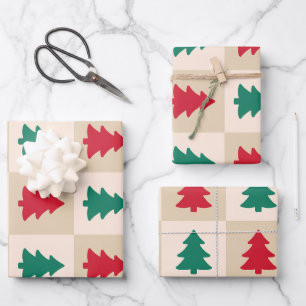 Feuille De Papier Cadeau Motif d'arbres de Noël rouges et verts