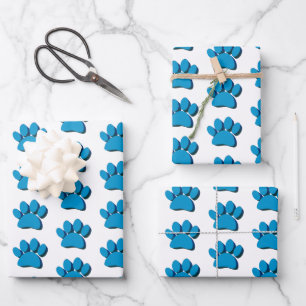 Feuille De Papier Cadeau Motif d'art 3D de patte de chien bleu