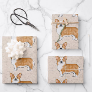 Feuille De Papier Cadeau Motif d'art de Pembroke Welsh Corgi rouge et blanc