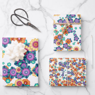 Feuille De Papier Cadeau Motif d'art floral abstrait japonais unique