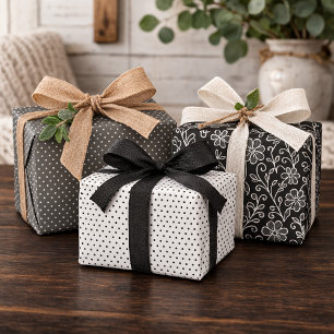Feuille De Papier Cadeau Motif d'art floral Classy Leaves sur fond gris noi