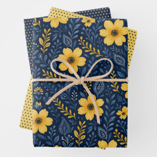 Feuille De Papier Cadeau Motif d'art floral méditerranéen élégant