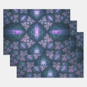 Feuille De Papier Cadeau motif d'art fractal 3D Turquoise violet rose