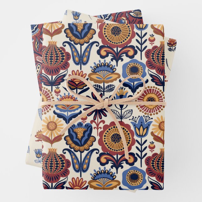 Feuille De Papier Cadeau Motif d'art populaire  (En situation)