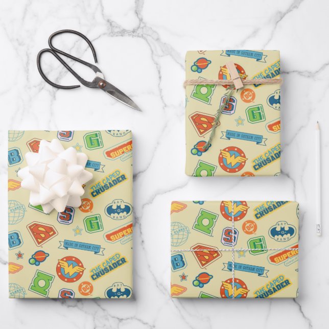 Feuille De Papier Cadeau Motif de badge de super-héros de la Ligue de justi (Recto)