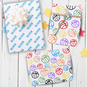Feuille De Papier Cadeau Motif de balle de basket-ball Sport Coloré Nom