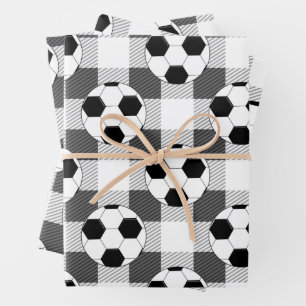 Feuille De Papier Cadeau Motif de balle de football en noir blanc et gris