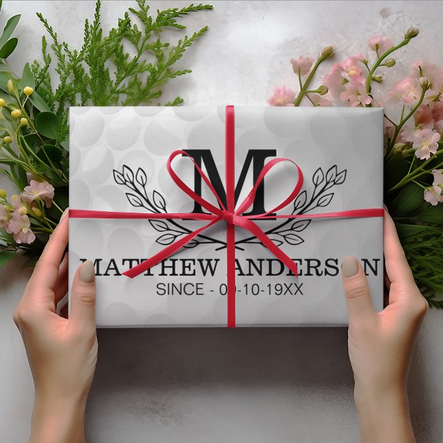 Feuille De Papier Cadeau Motif de balle de golf personnalisé Nom Monogramme (Créateur téléchargé)