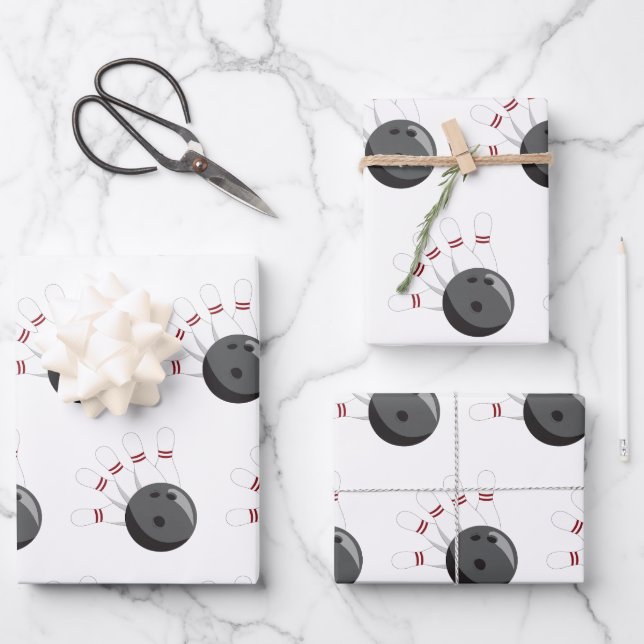 Feuille De Papier Cadeau Motif de balle et de broches de Bowling personnali (Recto)