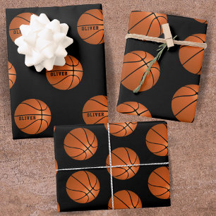 Feuille De Papier Cadeau Motif de ballon de basket-ball noir pour enfants d