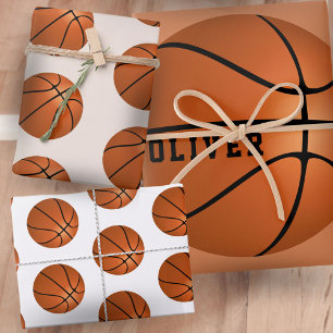 Feuille De Papier Cadeau Motif de ballon de basket-ball Nom des enfants Ann
