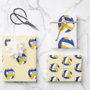 Feuille De Papier Cadeau Motif de ballon de volley Nom des enfants Annivers