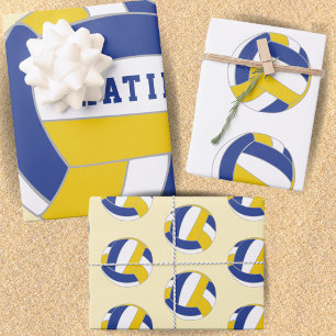 Feuille De Papier Cadeau Motif de ballon de volley Nom des enfants Annivers