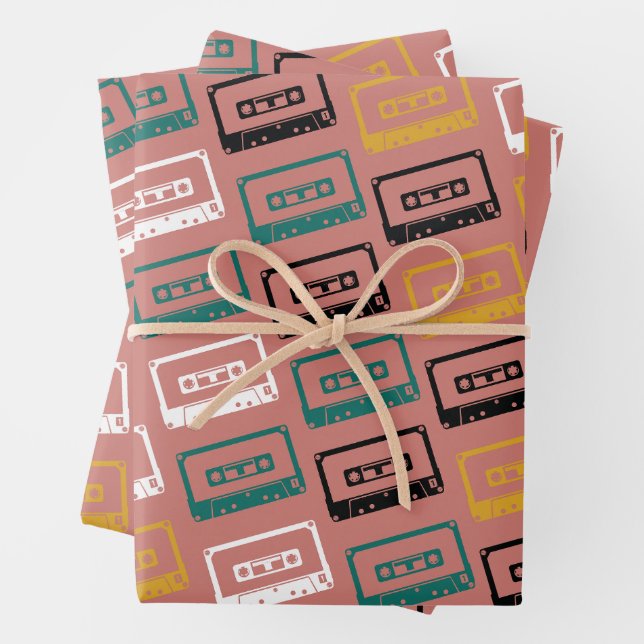 Feuille De Papier Cadeau Motif de bande de cassette (En situation)