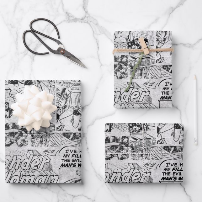 Feuille De Papier Cadeau Motif de bande dessinée vintage de Wonder Woman (Recto)