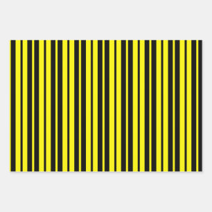Feuille De Papier Cadeau Motif de bandes verticales noires jaunes