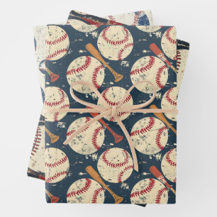 Feuille De Papier Cadeau Motif de baseball rétro