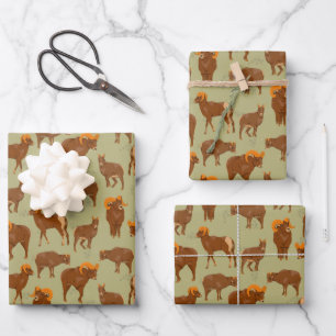 Feuille De Papier Cadeau Motif de béliers de montagne avec moutons sauvages