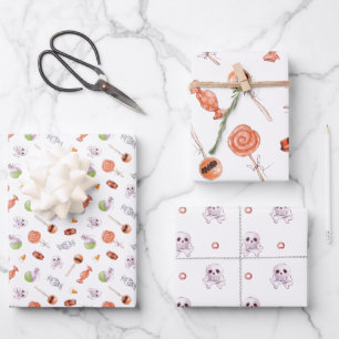 Feuille De Papier Cadeau Motif de bonbons et de crânes fantaisistes d'Hallo