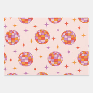 Feuille De Papier Cadeau Motif de boules de disco colorées rétro groovy 